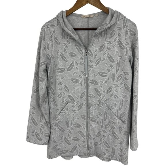 Soft Surroundings Sunday In Estrade Hoodie Jacke Gray Full Zip Knit Leaf Size S - Picture 1 of 8
